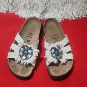 Betula By Birkenstock White Sandals with Turquoise Accents